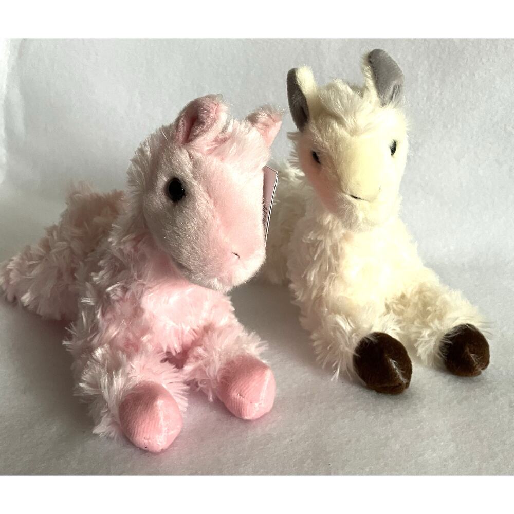 Aurora Stuffed Plush Animals Llamas Pink and Cream Lot of 2